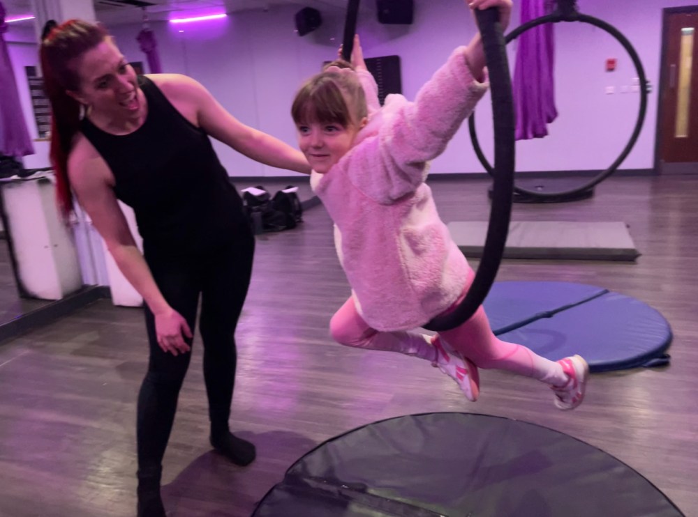 Young aerialists in class